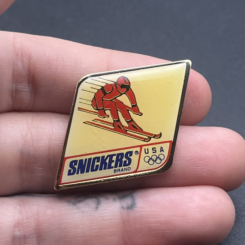 1992 Albertville Olympics Team USA Snickers Candy Bar Skiing Lapel Hat Pin